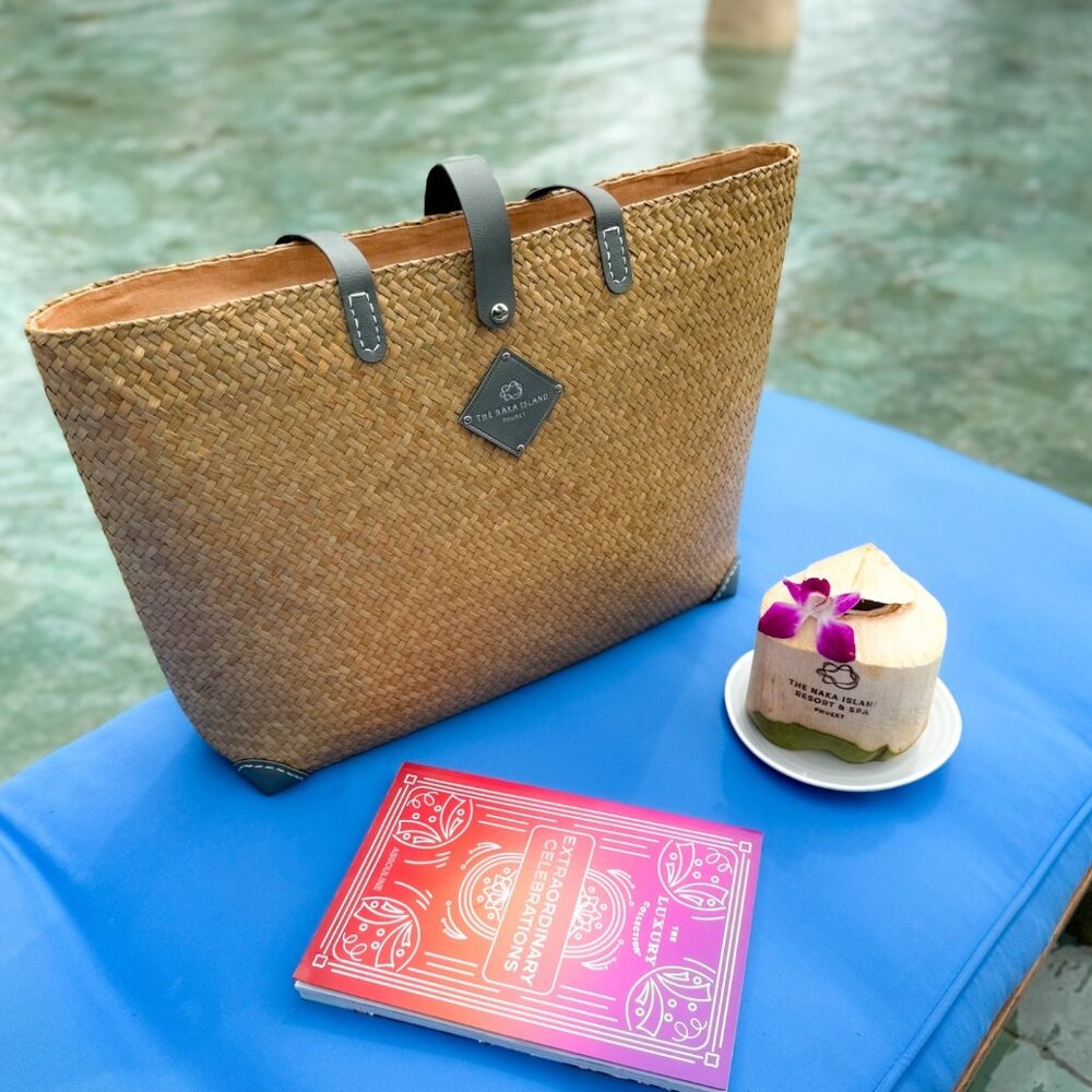 The Naka Island Phuket Large Straw Woven Beach Tote